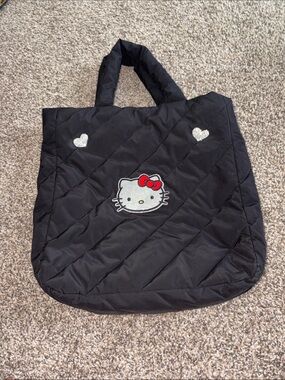 Hello Kitty Black Quilted Tote with Red Bow Accent